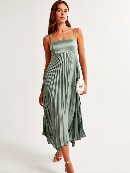 Abercrombie & Fitch Dresses & Skirts - Abercrombie & Fitch Giselle Clasp Back Pleated Midi Dress Sage Green | Medium
